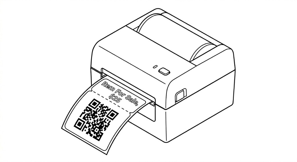 Thermal printer printing a gear tag with price and QR code