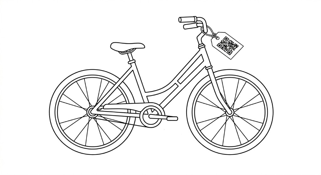 Bicycle with a QR gear tag attached to the handlebar