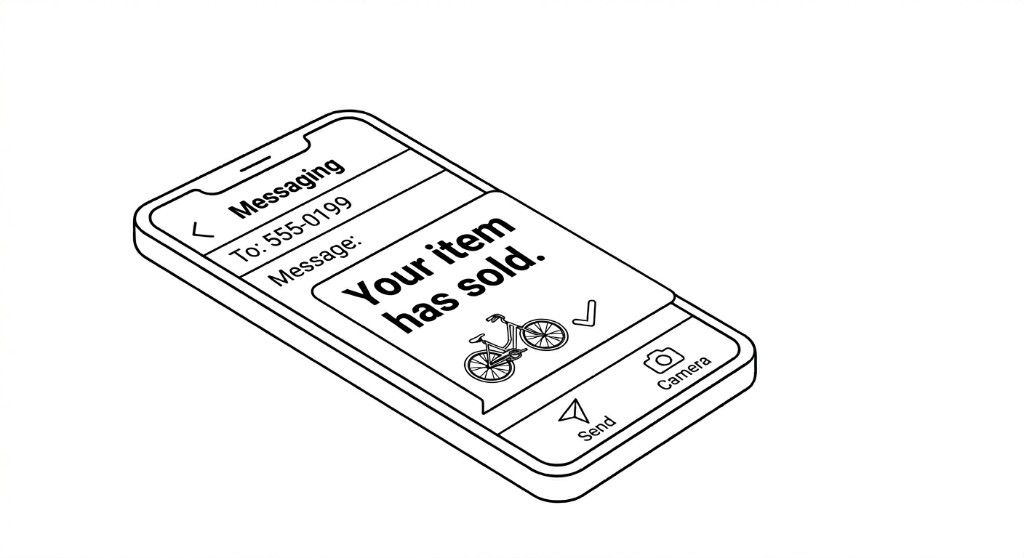 Phone showing a text message that an item has sold